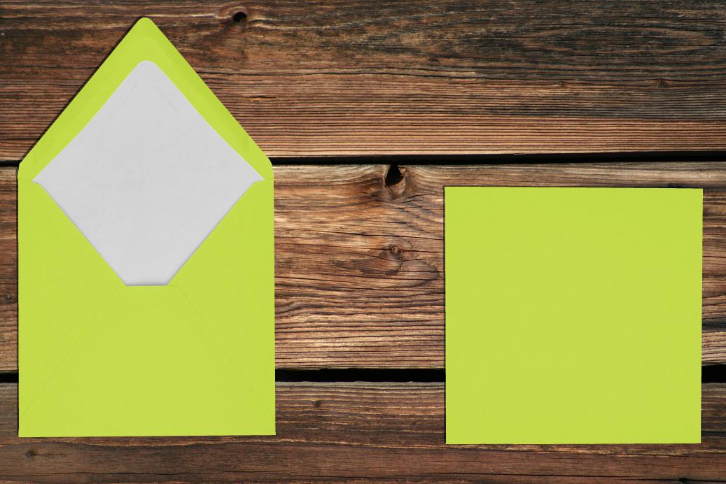 Briefhüllen mit Seidenfutter 164x164 mm Nassklebend Maigrün gerippt 100 g/qm